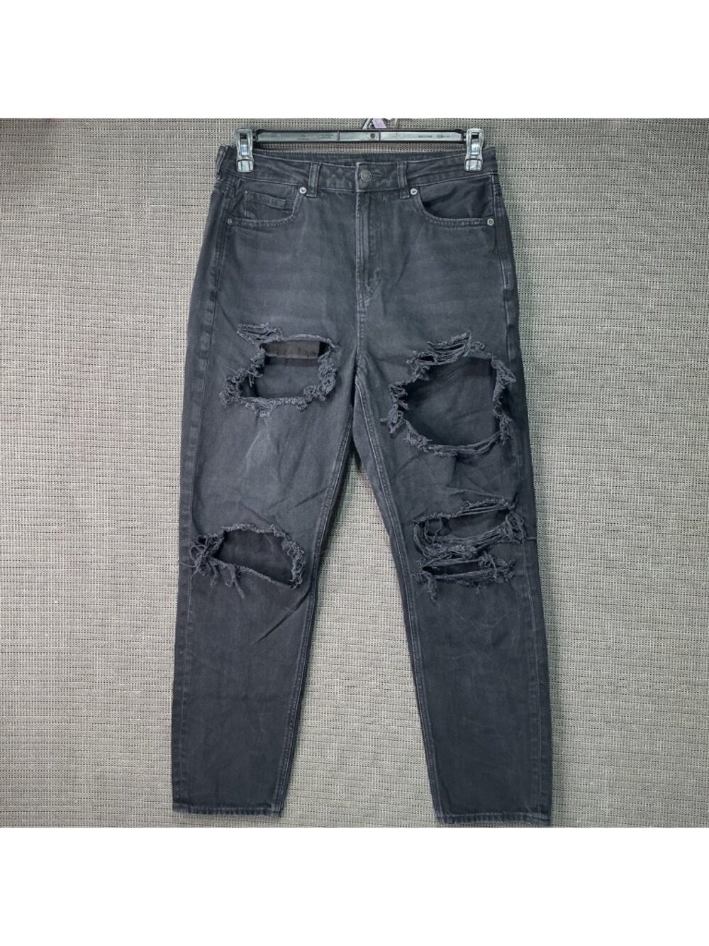 American Eagle Mom Jean Black Distressed High Waist Denim Women's Size 8 US